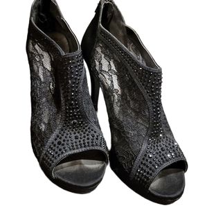 🔥Sexy Black Rhinestone with Lace High Heels